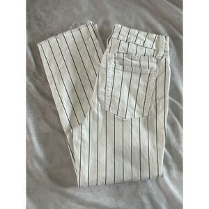 Sincerely Jules Jeans Size‎ 3/26 White Black Pinstripe Cropped Frayed Hem Denim